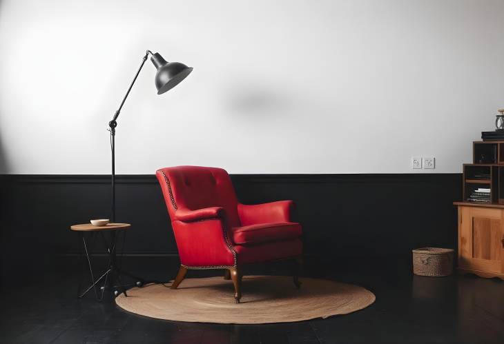 Old Red Vintage Armchair in Dark Interior Studio Setting